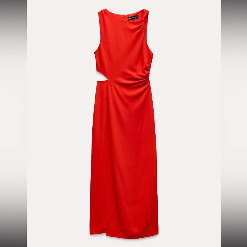 Zara Red Sleeveless Maxi Dress with Side Cutout